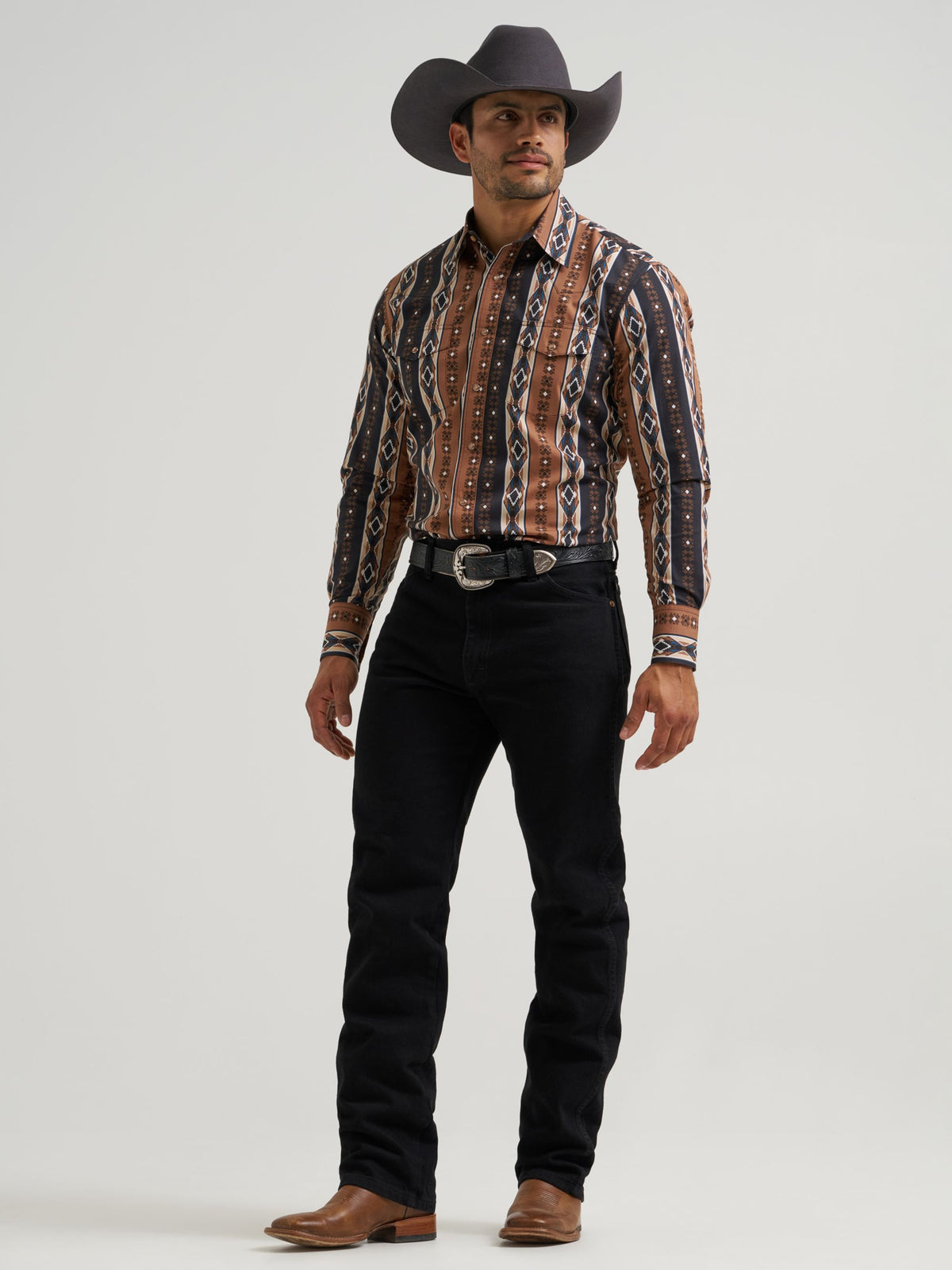 Wrangler Checotah Snap Western Shirt in Mocha
