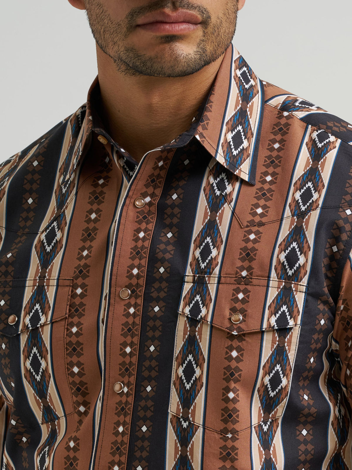 Wrangler Checotah Snap Western Shirt in Mocha