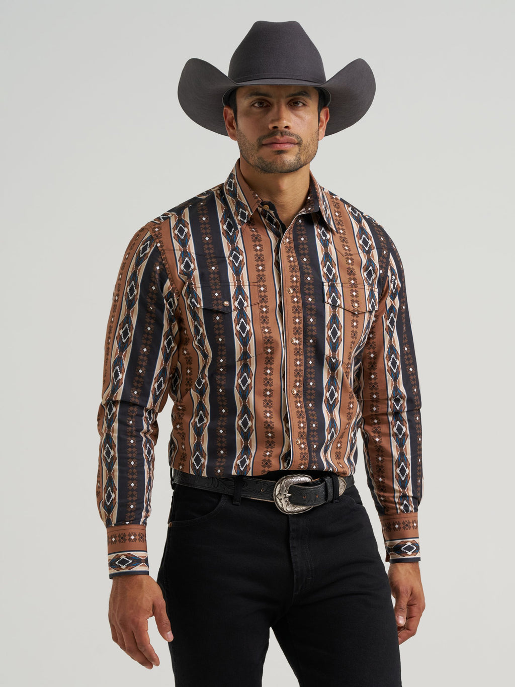 Wrangler Checotah Snap Western Shirt in Mocha
