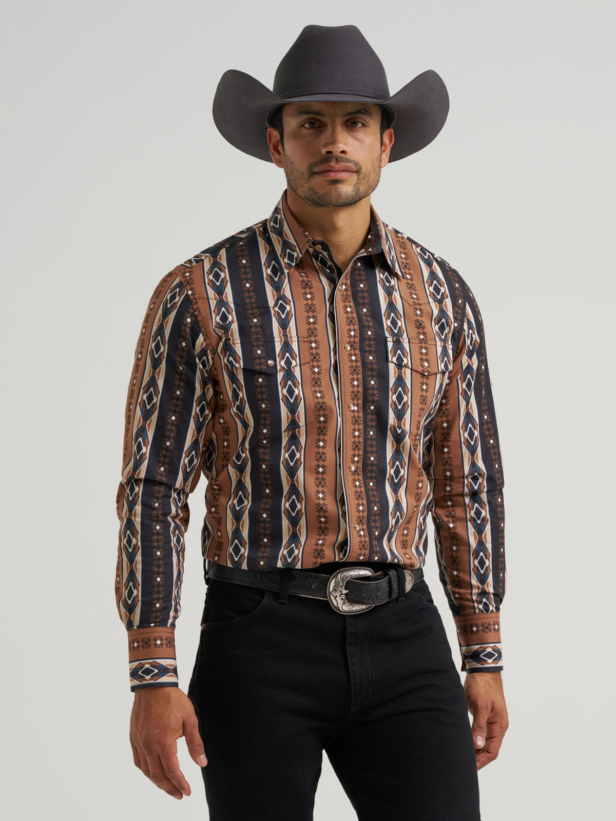 Wrangler Checotah Snap Western Shirt in Mocha