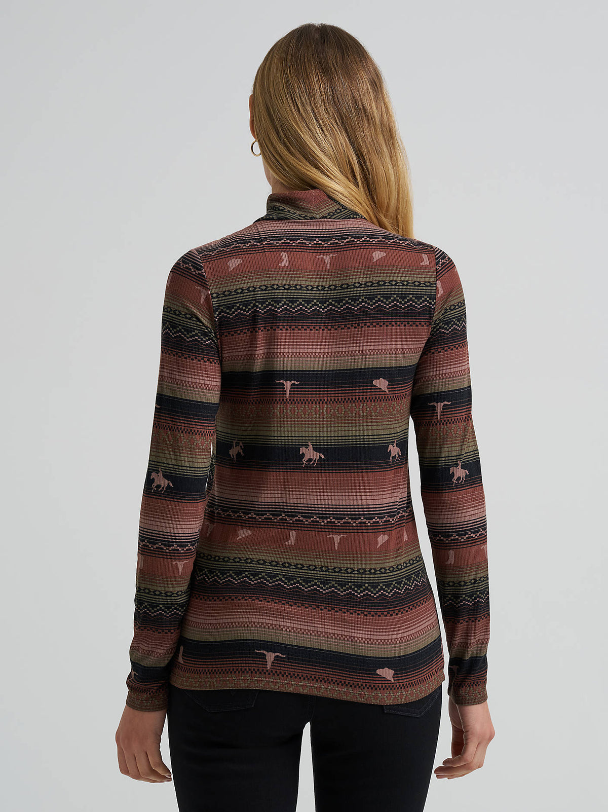 Wrangler Rambling Ridge Mock Neck Top in Brown/Pink