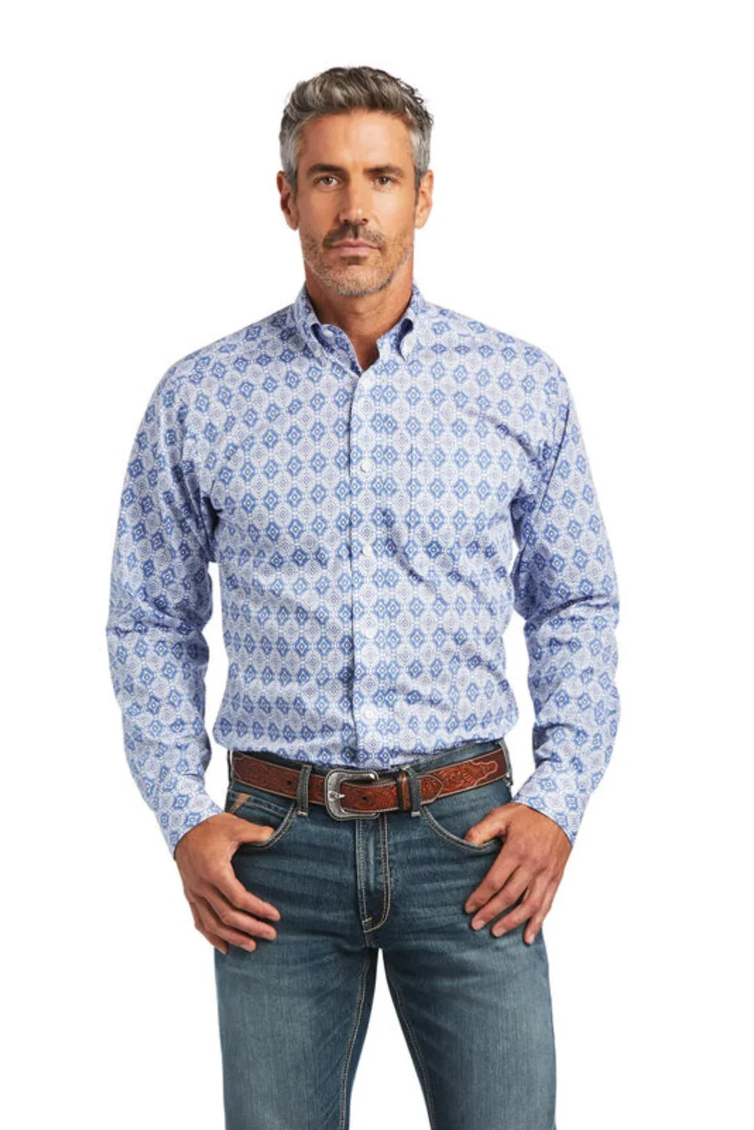 Ariat WF Eliot Fitted Long Sleeve Shirt – Blue/White
