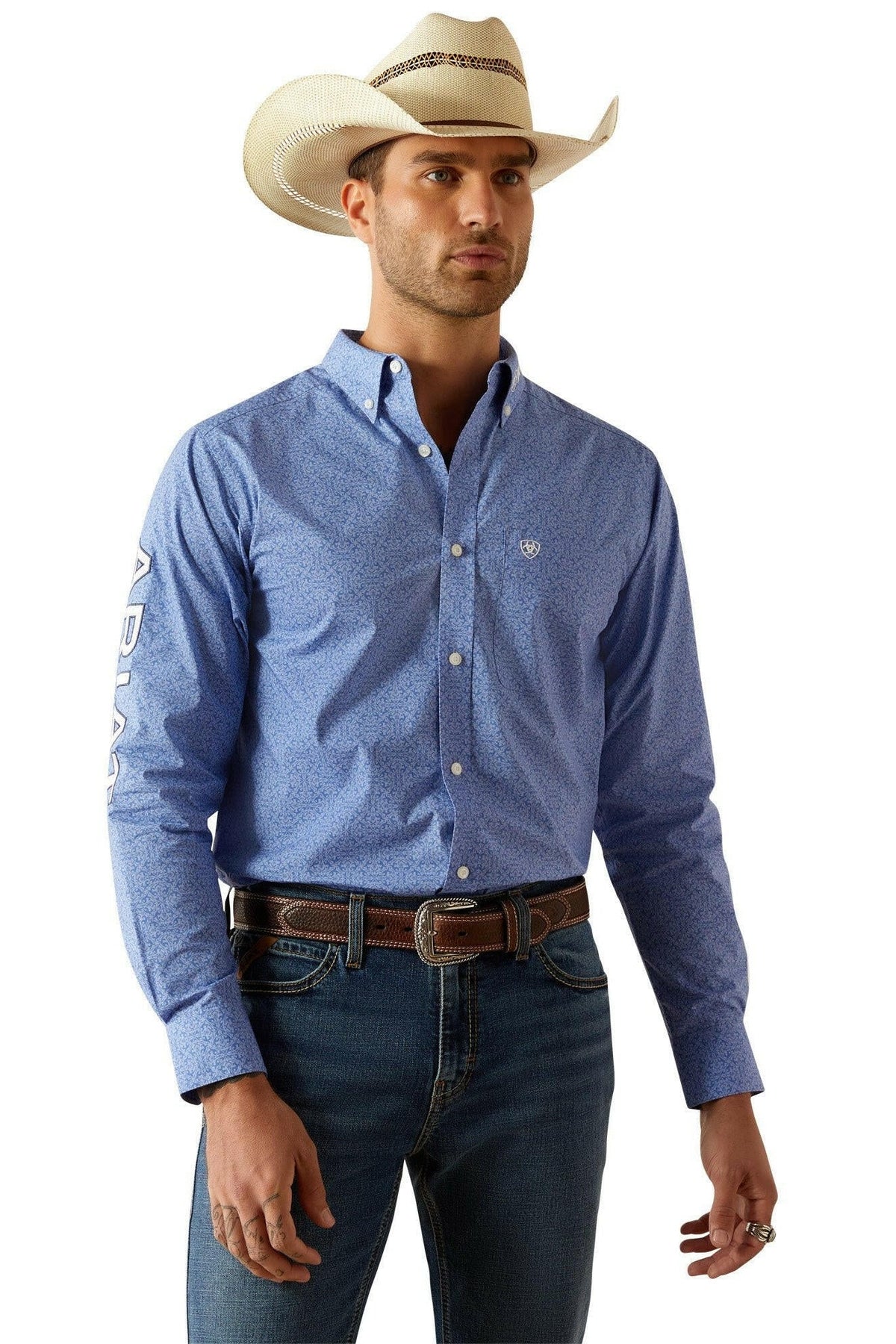 Ariat Team Potter Fitted Long Sleeve Shirt – Blue/White