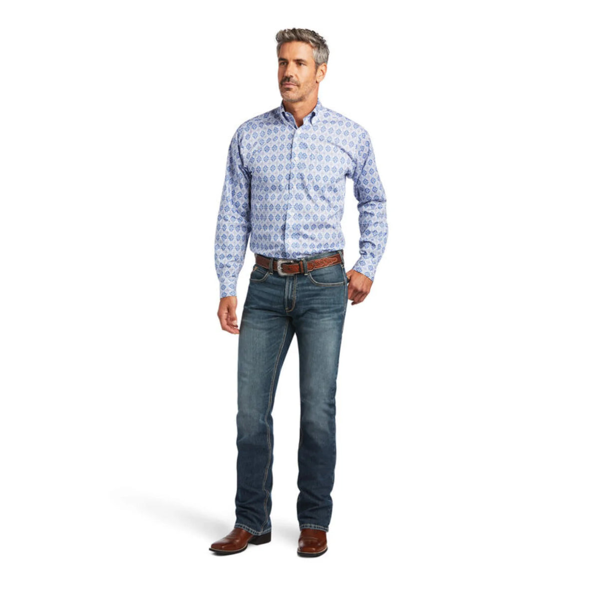 Ariat WF Eliot Fitted Long Sleeve Shirt – Blue/White