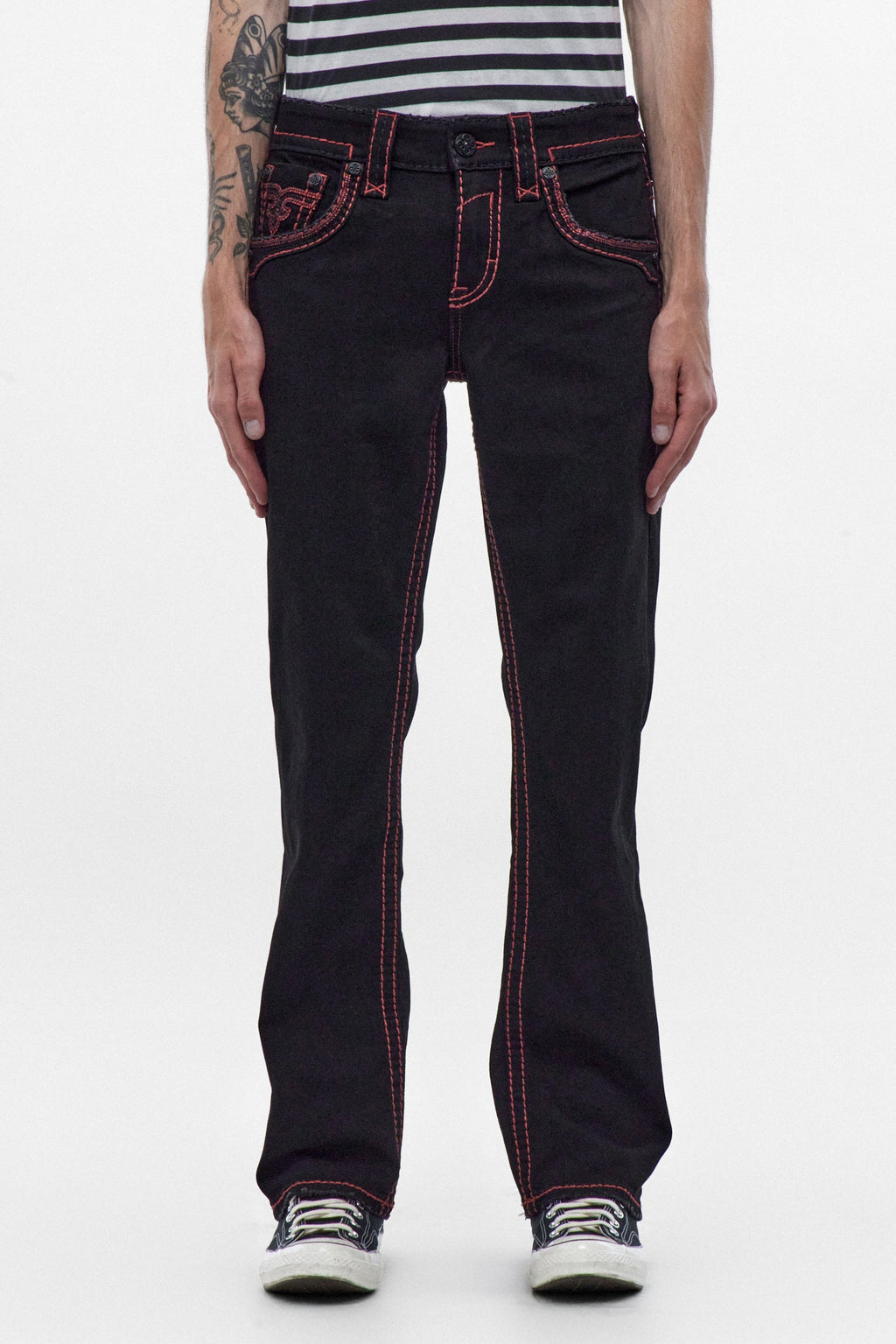 Rock Revival Arther Bootcut Jeans – Black with Red Stitching