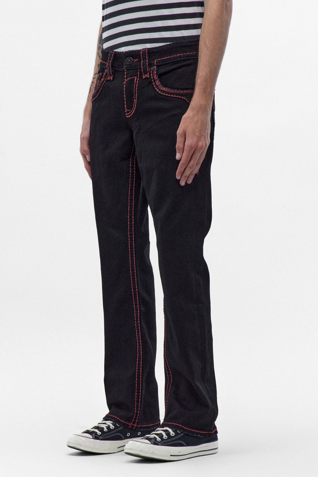Rock Revival Arther Bootcut Jeans – Black with Red Stitching