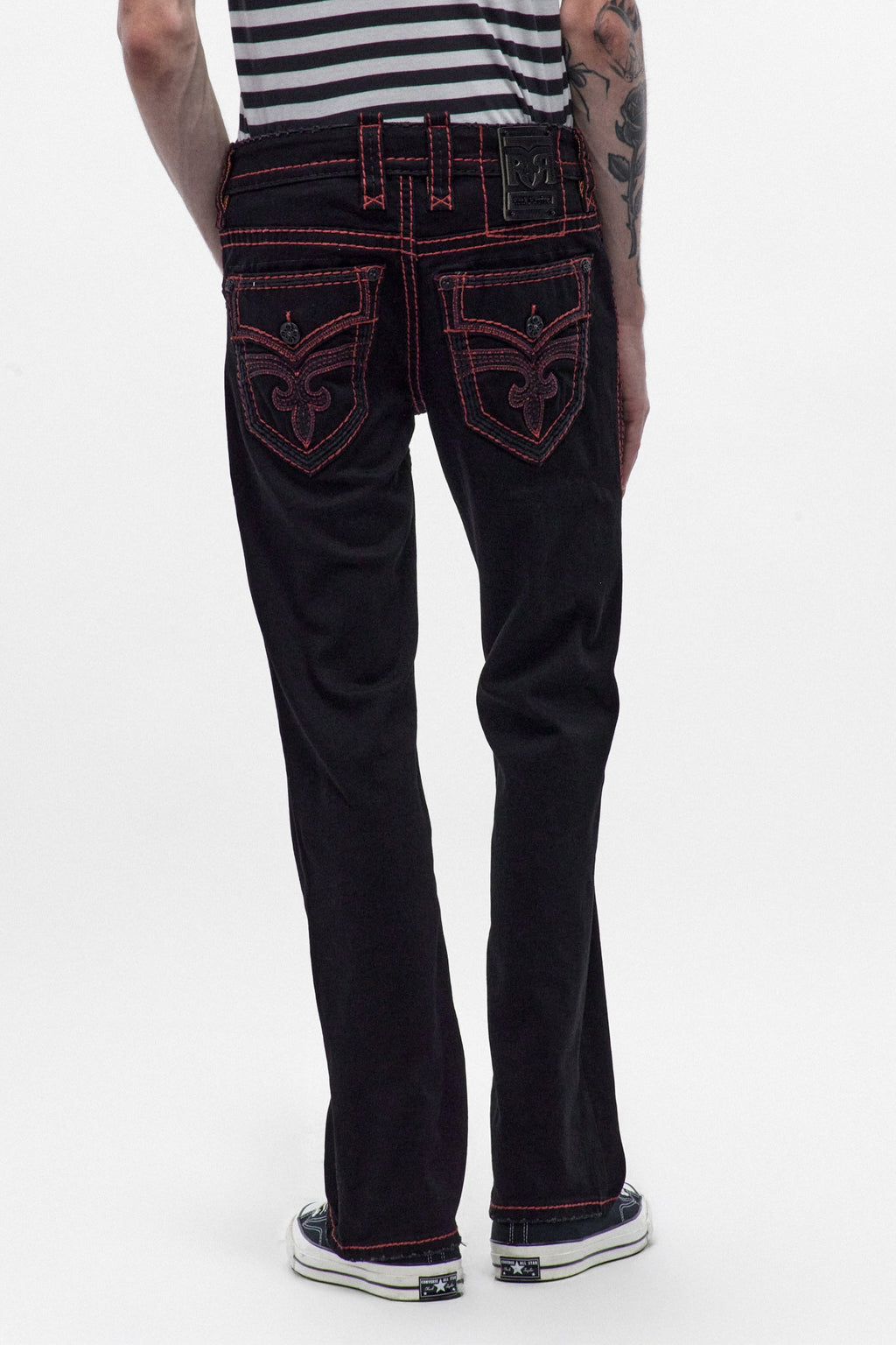 Rock Revival Arther Bootcut Jeans – Black with Red Stitching