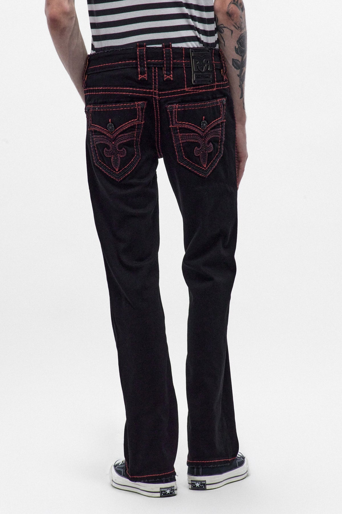 Rock Revival Arther Bootcut Jeans – Black with Red Stitching
