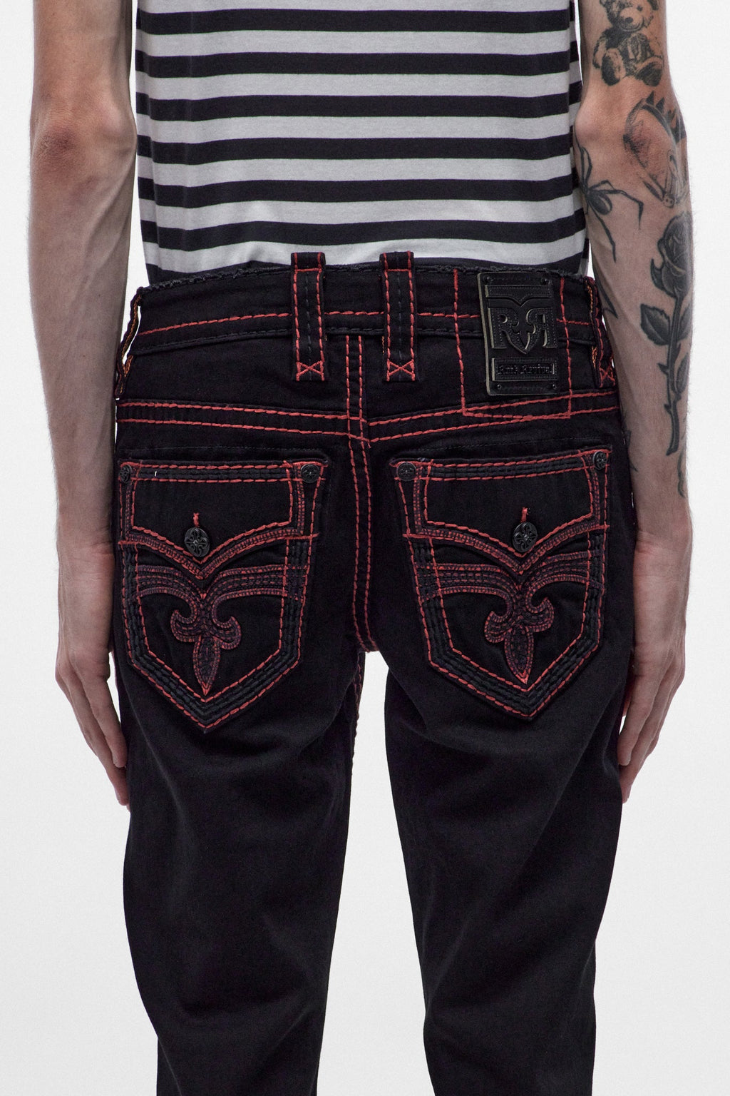 Rock Revival Arther Bootcut Jeans – Black with Red Stitching