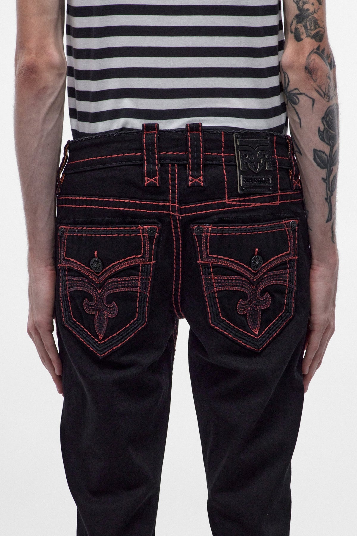 Rock Revival Arther Bootcut Jeans – Black with Red Stitching