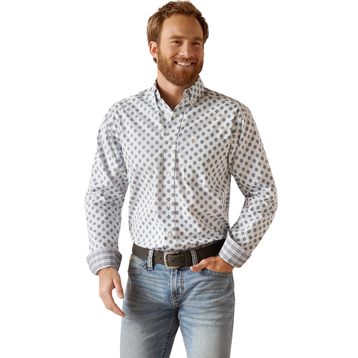 Ariat Kobe Fitted Shirt in White Sand, front
