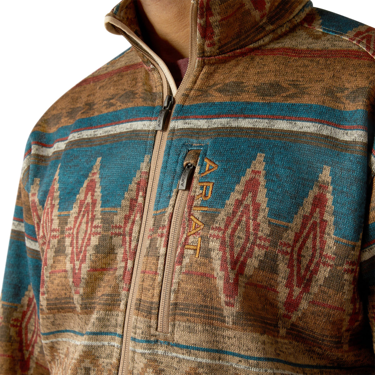Ariat Caldwell Full Zip Sweater – Oxford Tan Southwest Print, detail