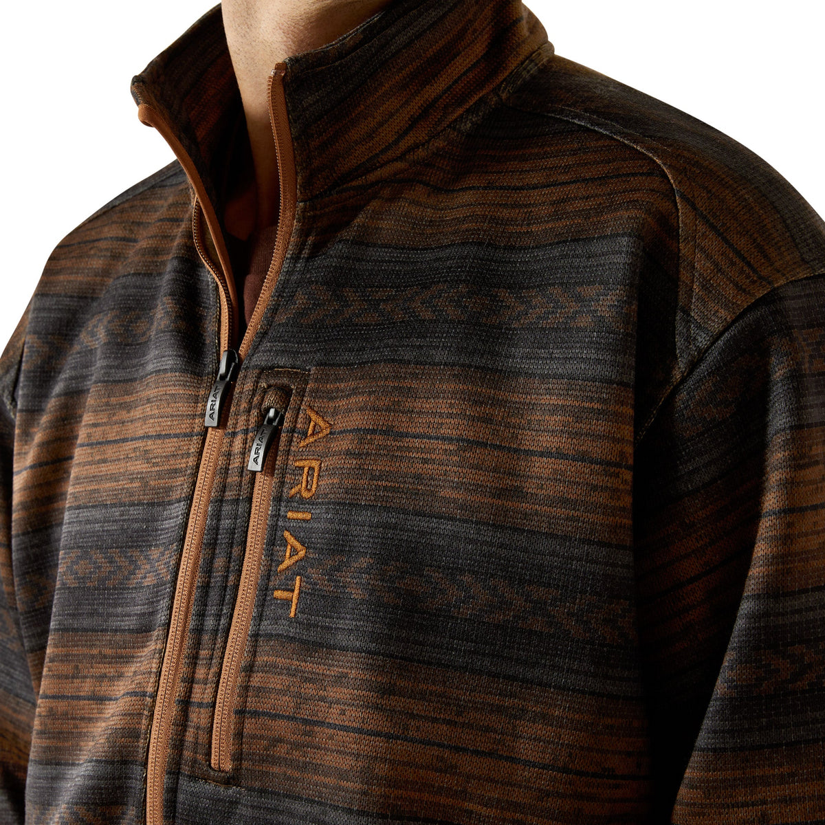 Ariat Caldwell Full Zip Sweater – Light Brown Southwest, detail
