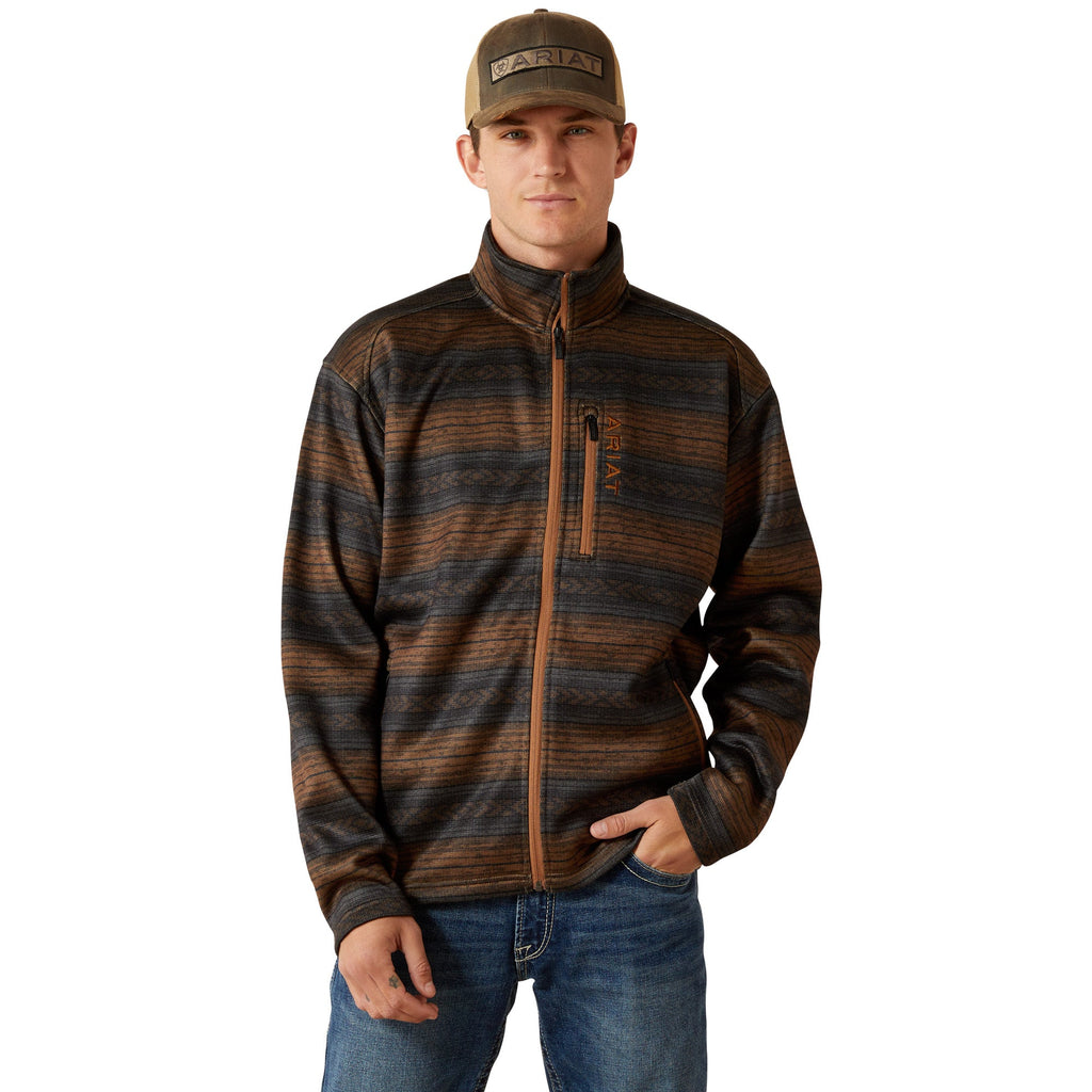 Ariat Caldwell Full Zip Sweater – Light Brown Southwest, front