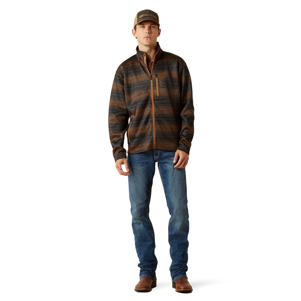Ariat Caldwell Full Zip Sweater – Light Brown Southwest, on model