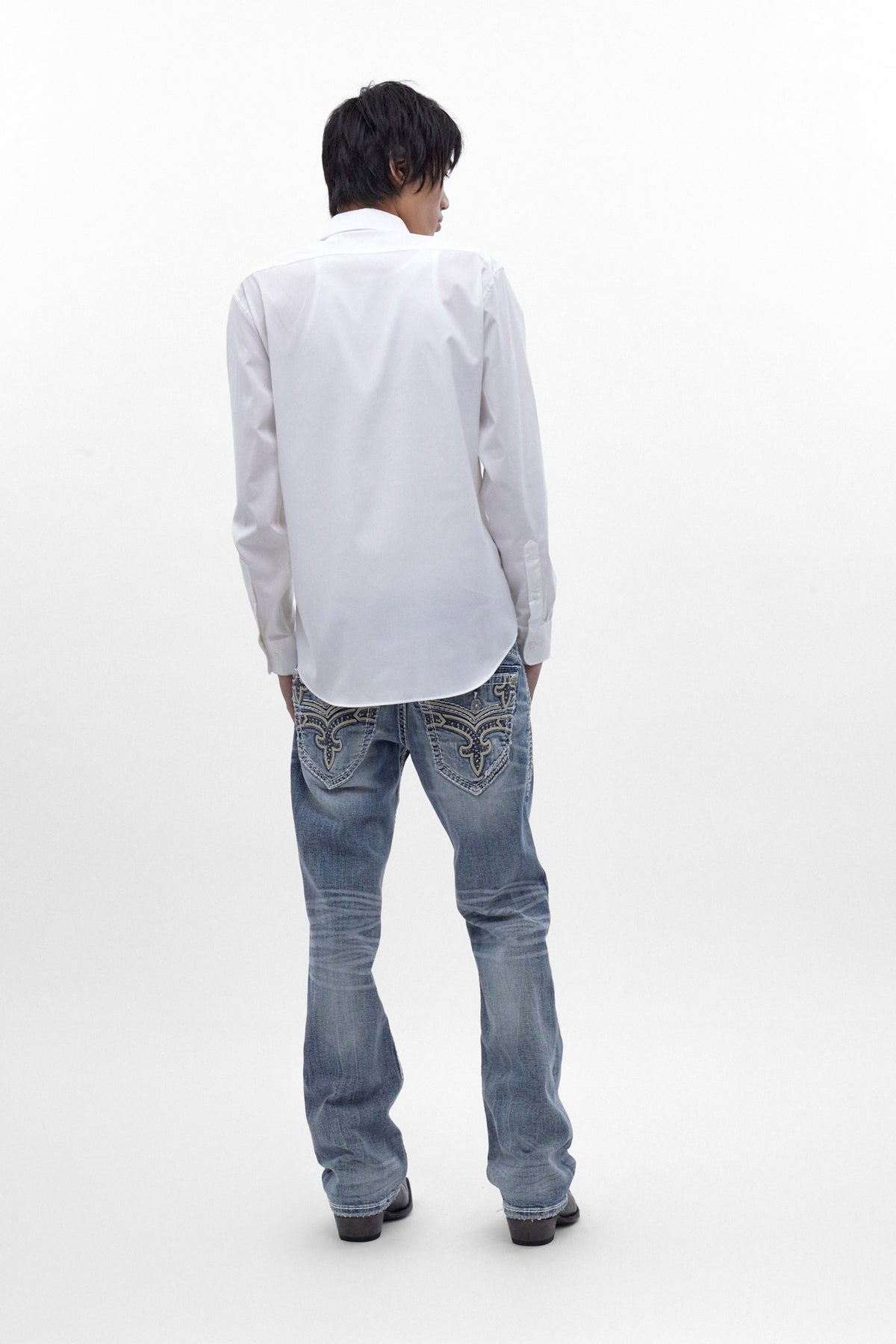 Rock Revival Flynn Bootcut Jeans in Light Blue, front view
