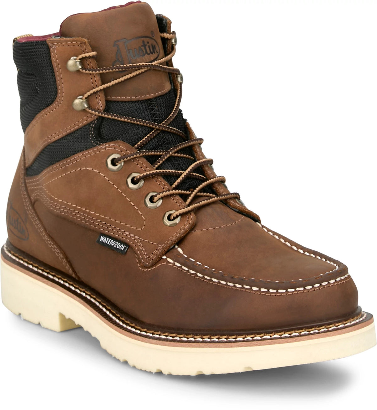 Justin Bristol Brown Cowhide work boot - angled side
