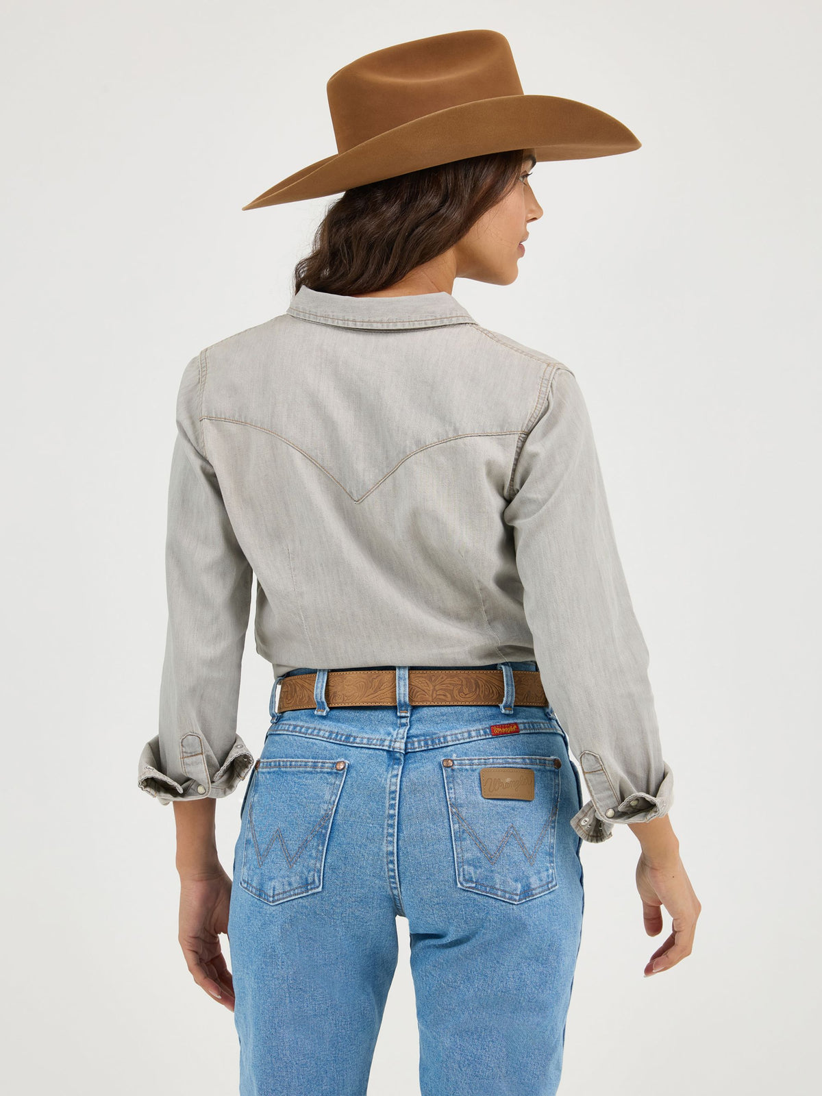 Wrangler Western Snap Work Denim Shirt in Grey Denim
