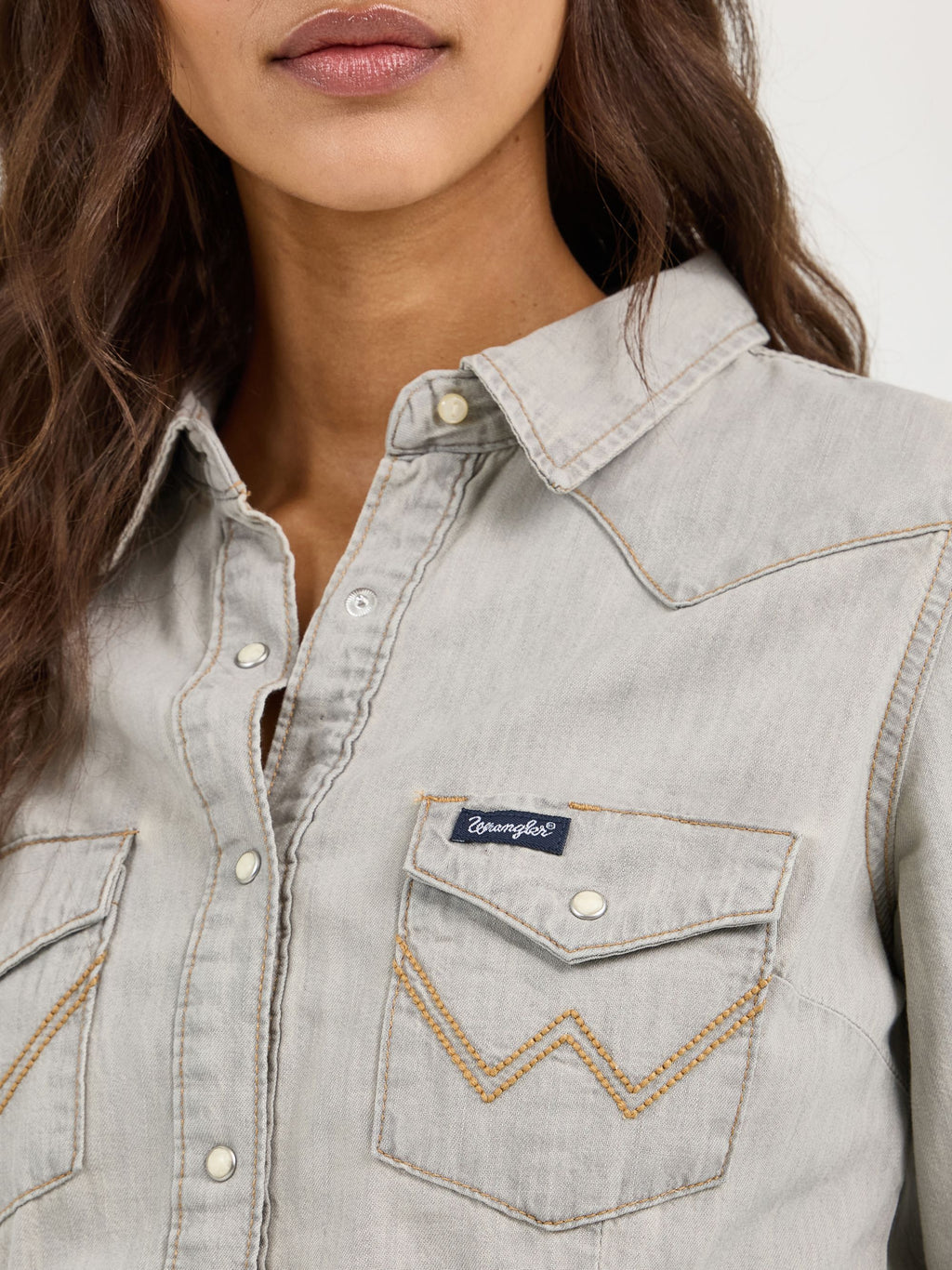 Wrangler Western Snap Work Denim Shirt in Grey Denim