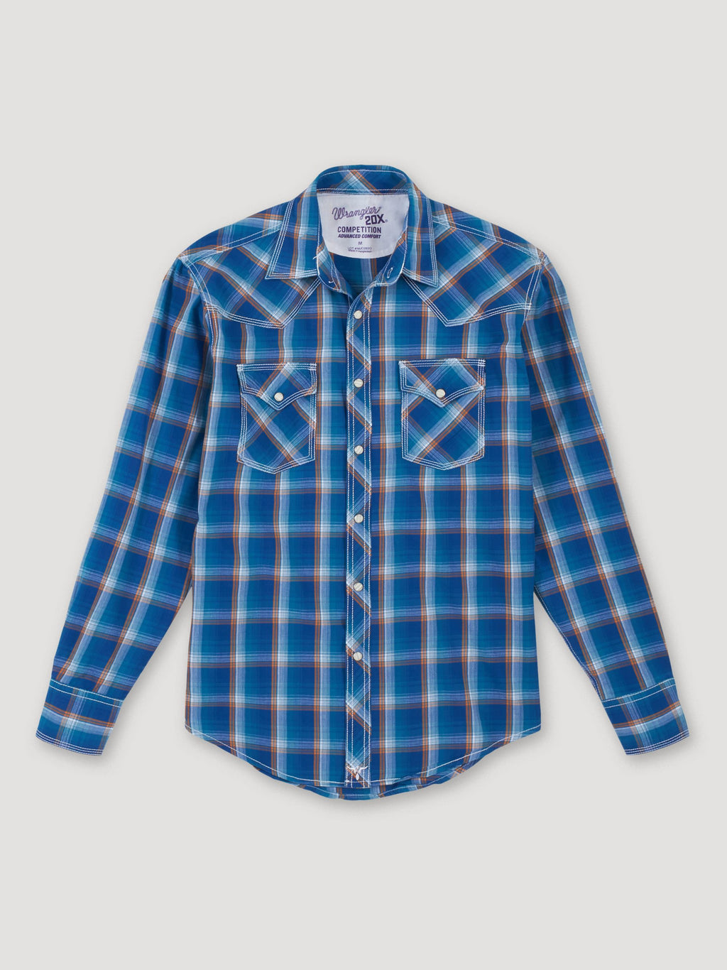 Wrangler 20X Competition Advanced Comfort Snap Western Shirt in Blue Plaid