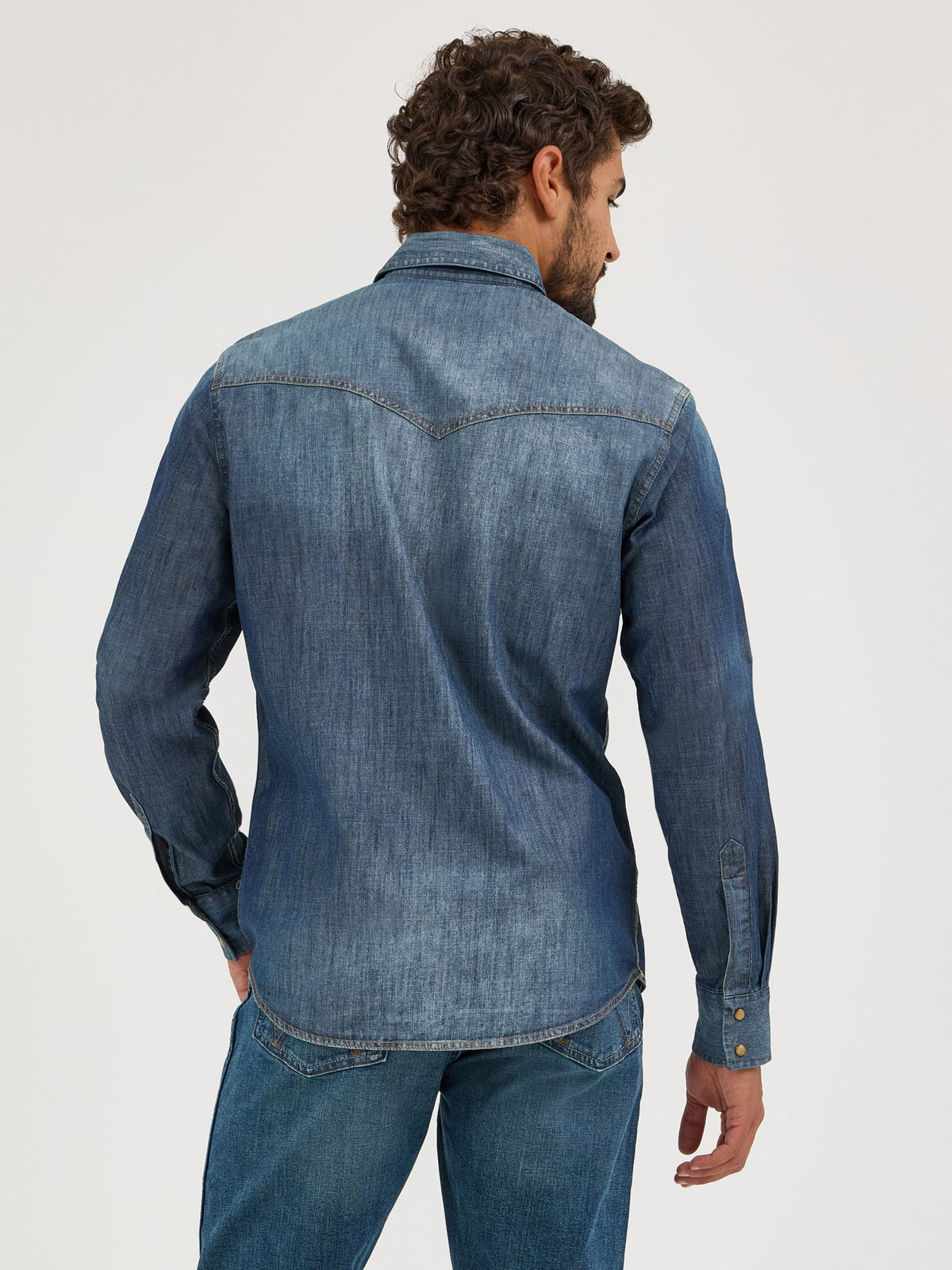 Wrangler Retro Premium Denim Snap Western Shirt in Blue Denim
