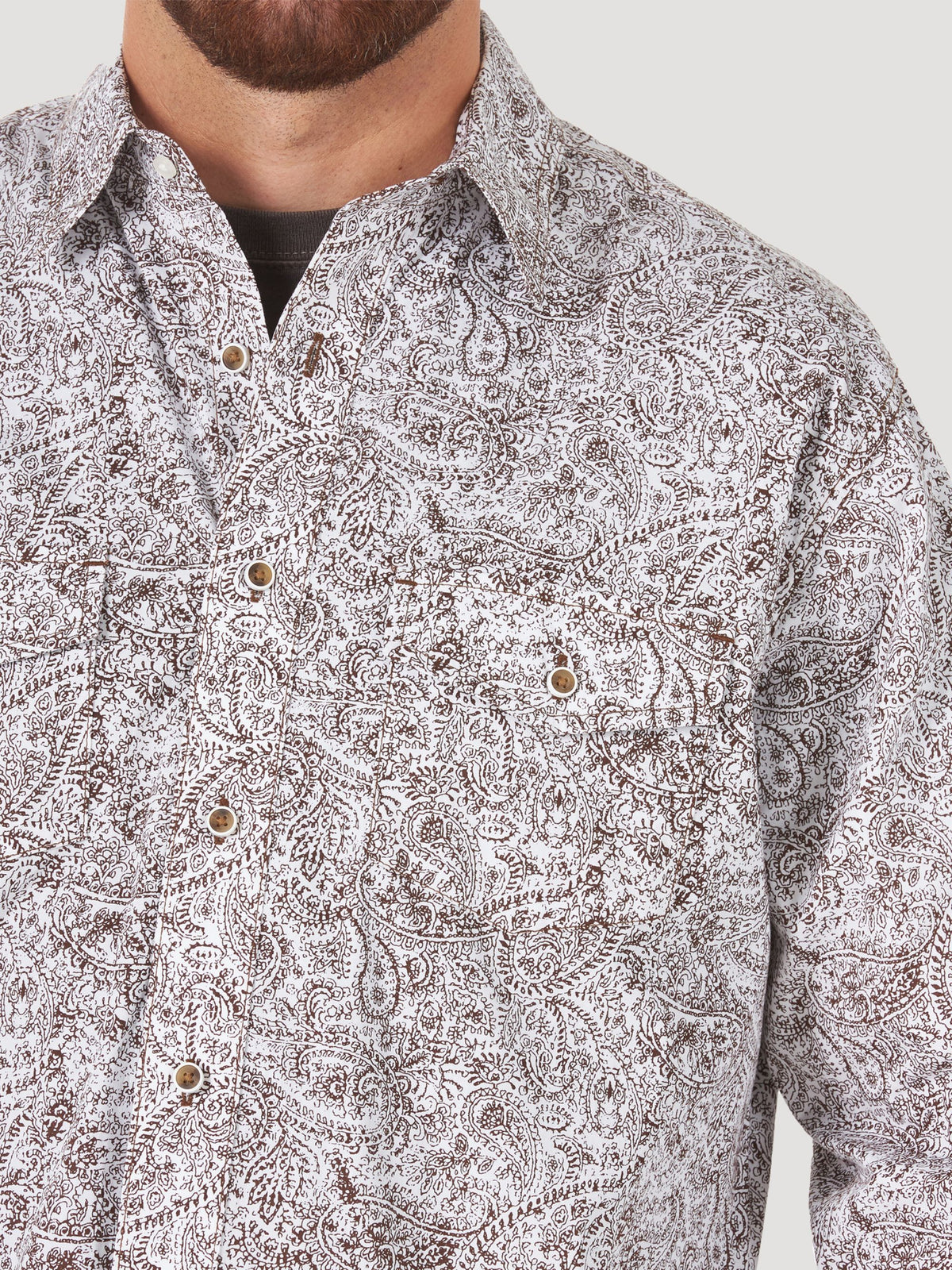 Wrangler Retro Button Down Print Shirt in Brown Paisley