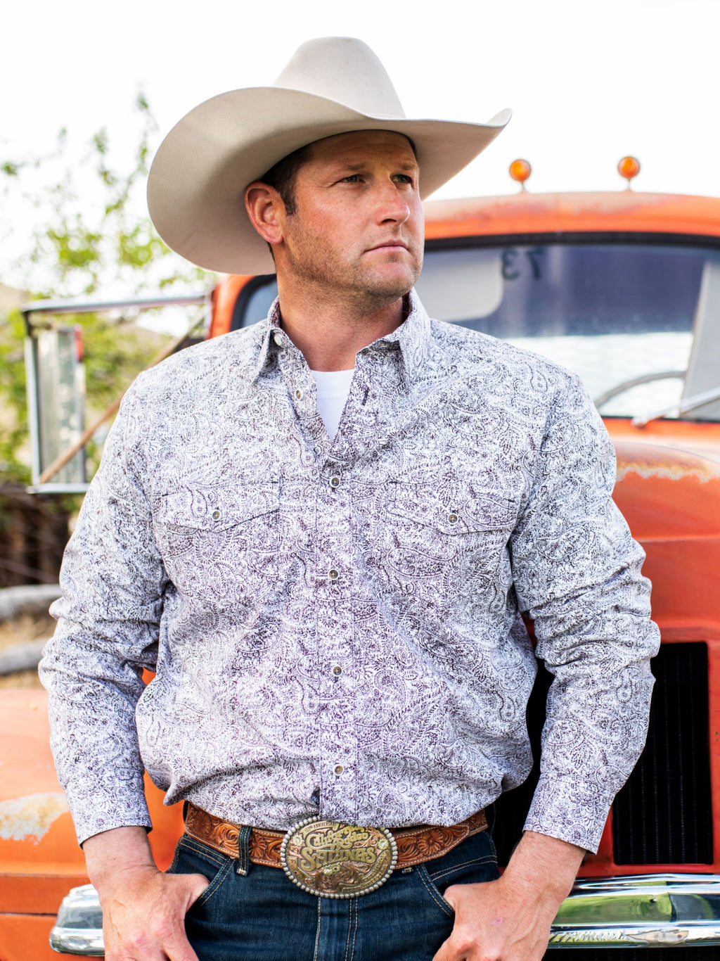 Wrangler Retro Button Down Print Shirt in Brown Paisley