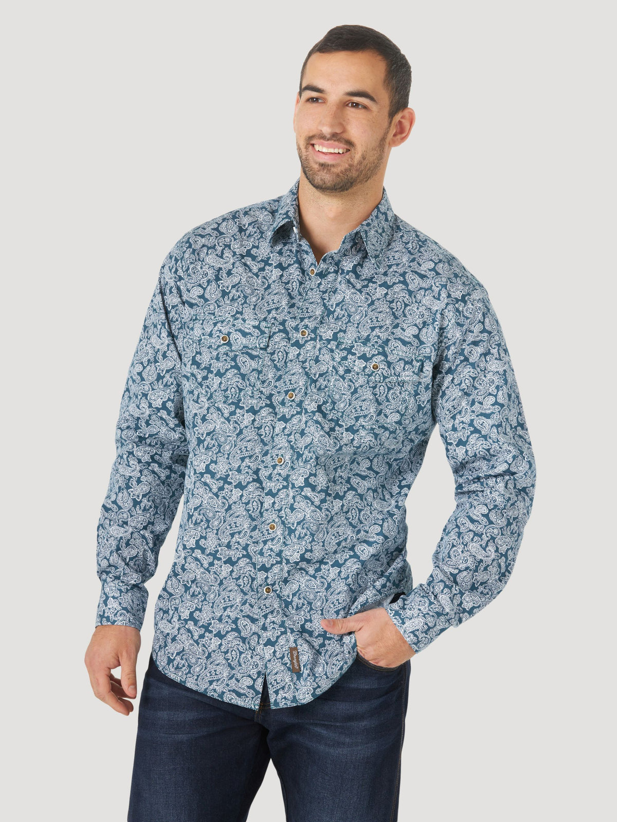 Wrangler Retro Button Down Print Shirt in Blue