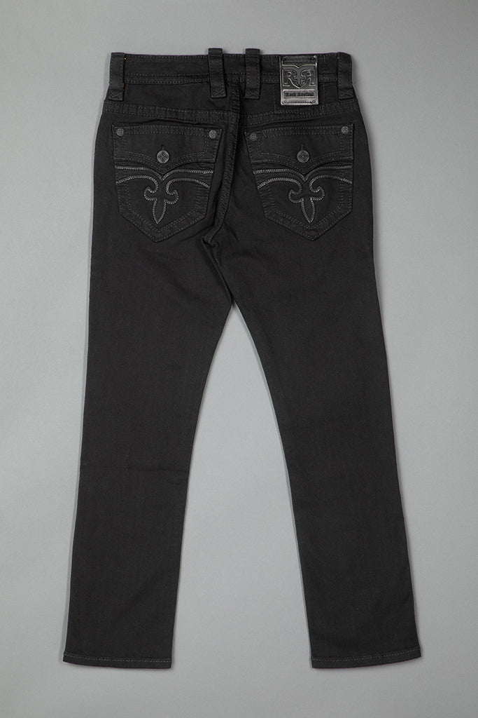 Rock Revival Arther Alt Straight Jeans – Black, flat back view