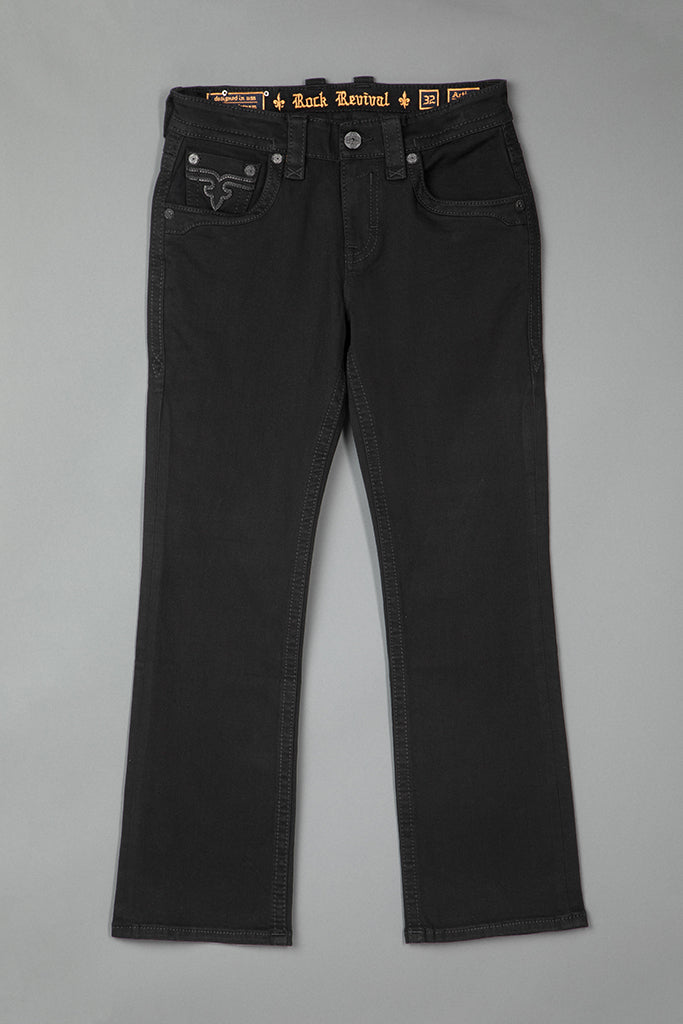 Rock Revival Arther Bootcut Jeans – Black/Black, flat front view