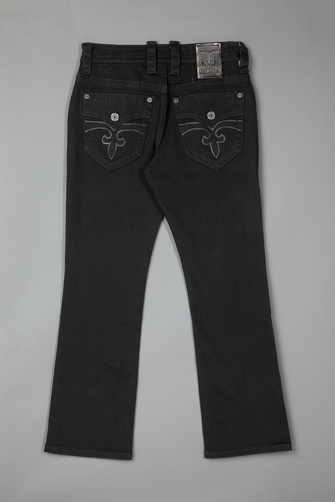 Rock Revival Arther Bootcut Jeans – Black/Black, flat back view