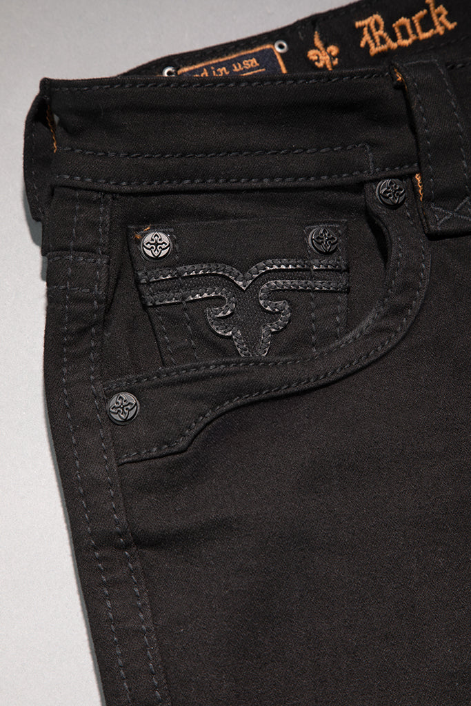 Rock Revival Arther Bootcut Jeans – Black/Black, front pocket view
