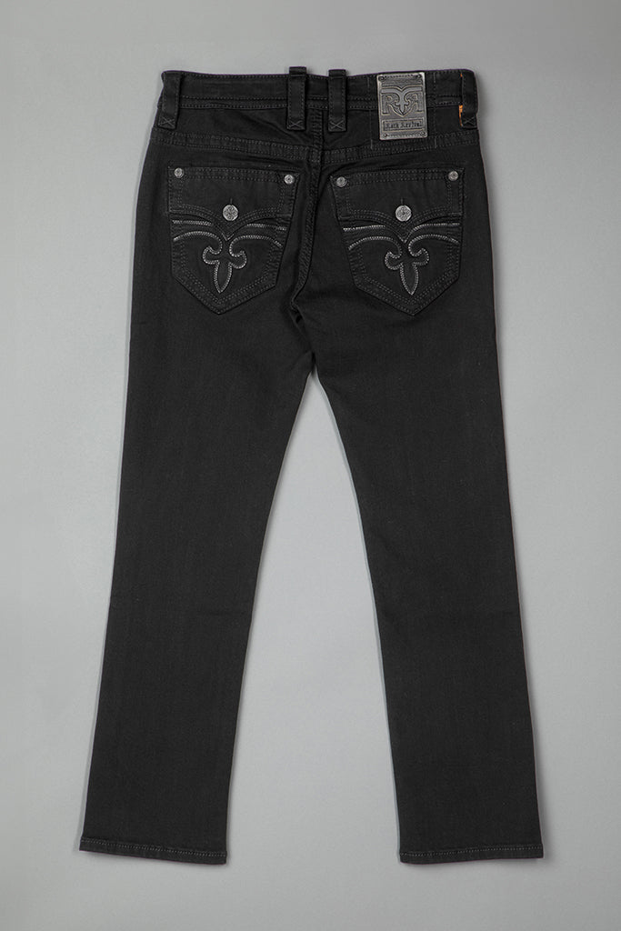 Rock Revival Arther Straight Jeans – Black on Black, flat back view