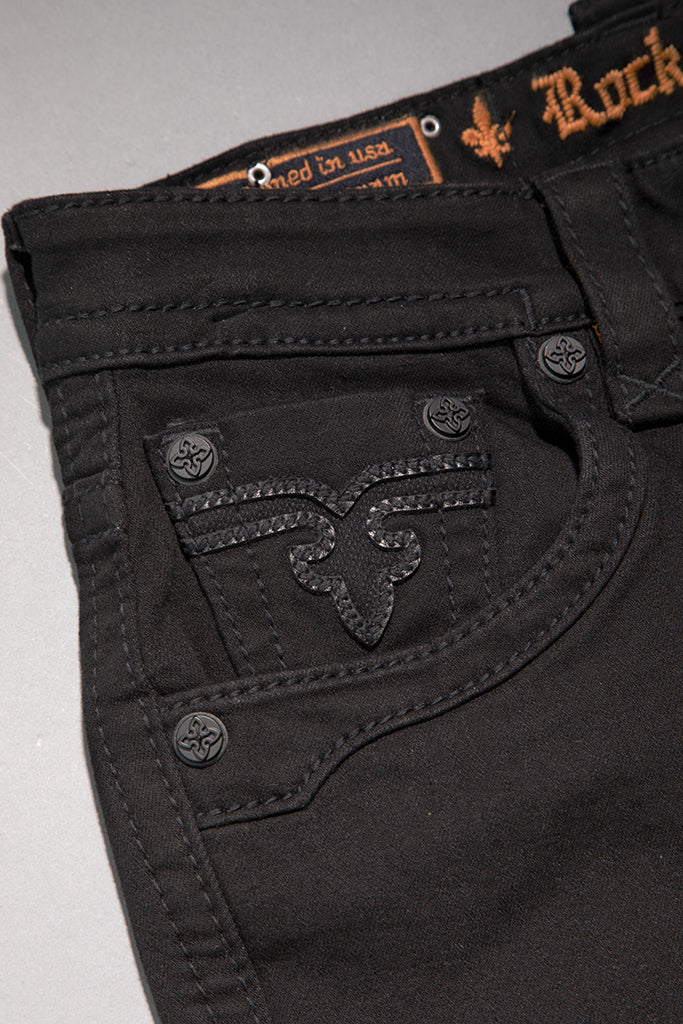 Rock Revival Arther Straight Jeans – Black on Black, front pocket view