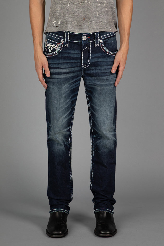 Rock Revival Zinfandel Straight Jeans – Dark Blue, front view