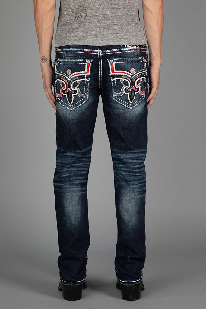 Rock Revival Zinfandel Straight Jeans – Dark Blue, back view