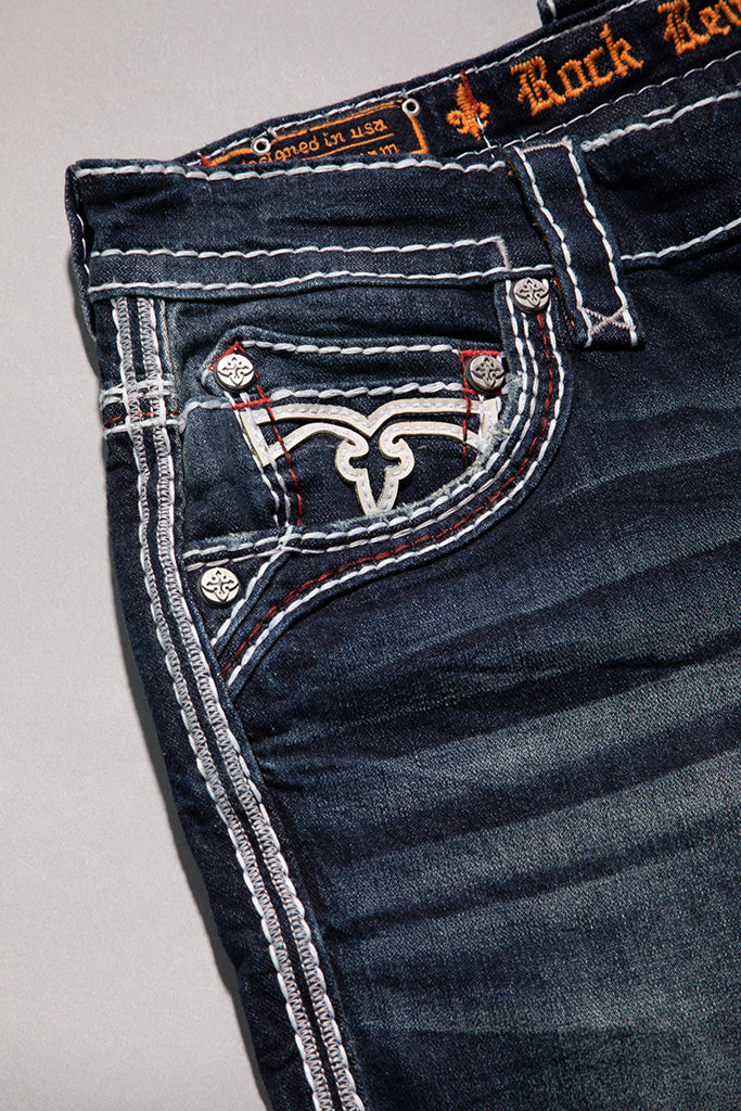Rock Revival Zinfandel Straight Jeans – Dark Blue, front pocket view