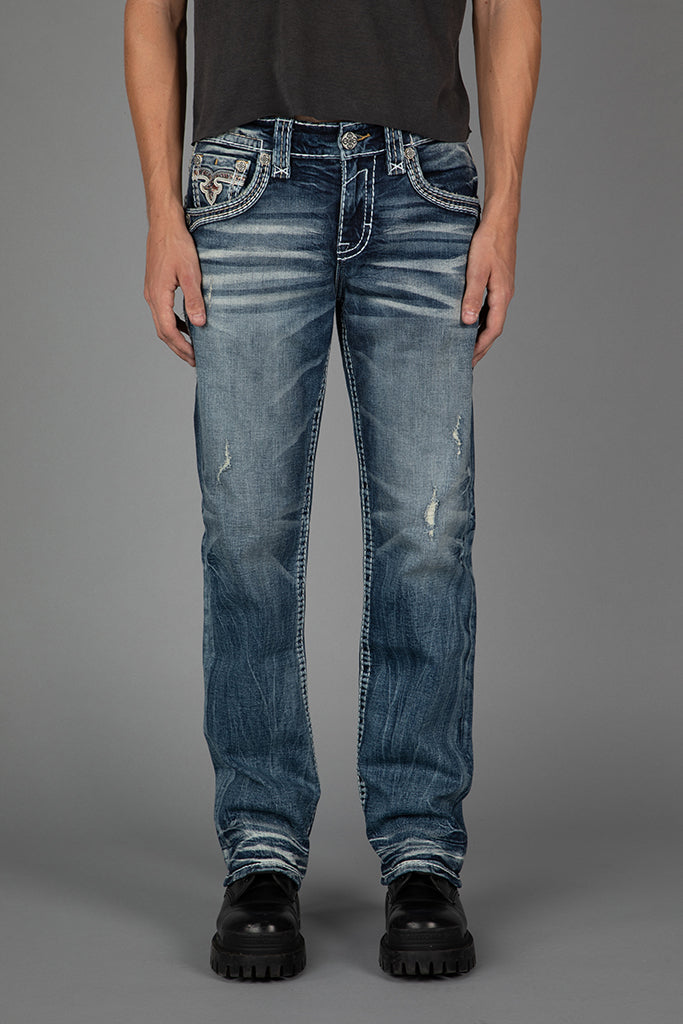 Rock Revival Foliage Bootcut Jeans in medium wash, front view