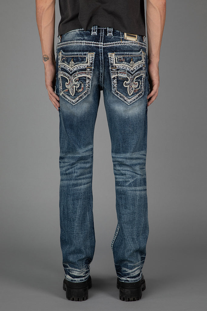 Rock Revival Foliage Bootcut Jeans in medium wash, back view