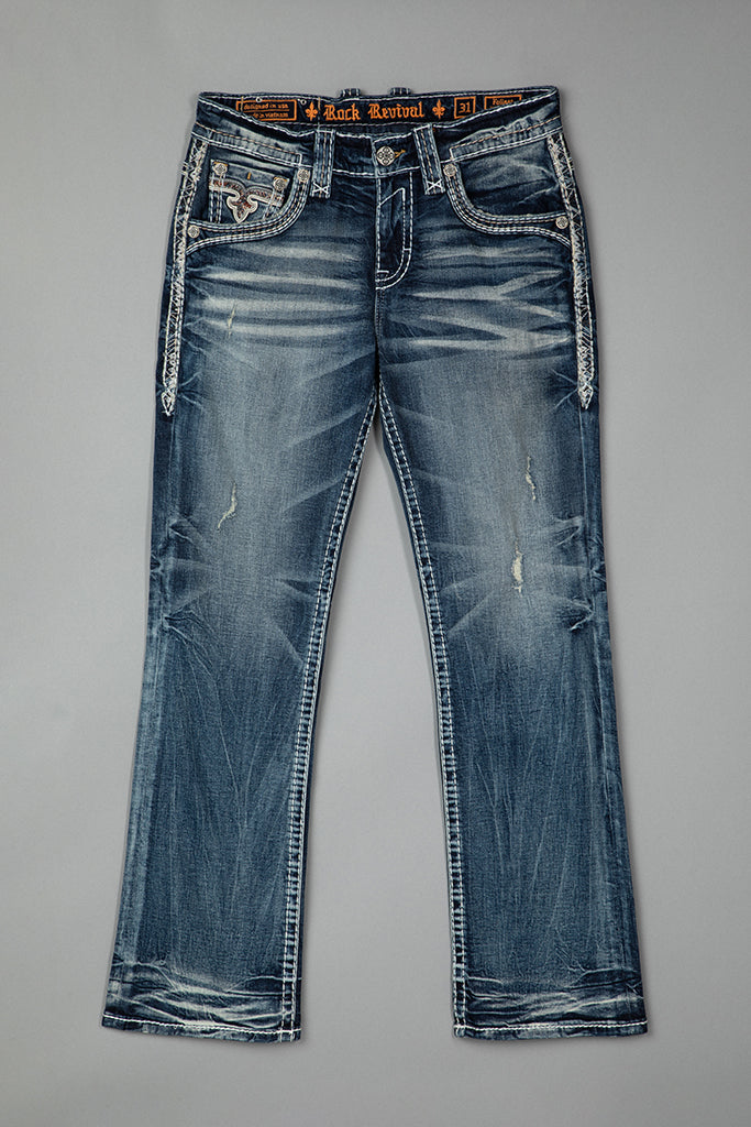 Rock Revival Foliage Bootcut Jeans in medium wash, flat front view