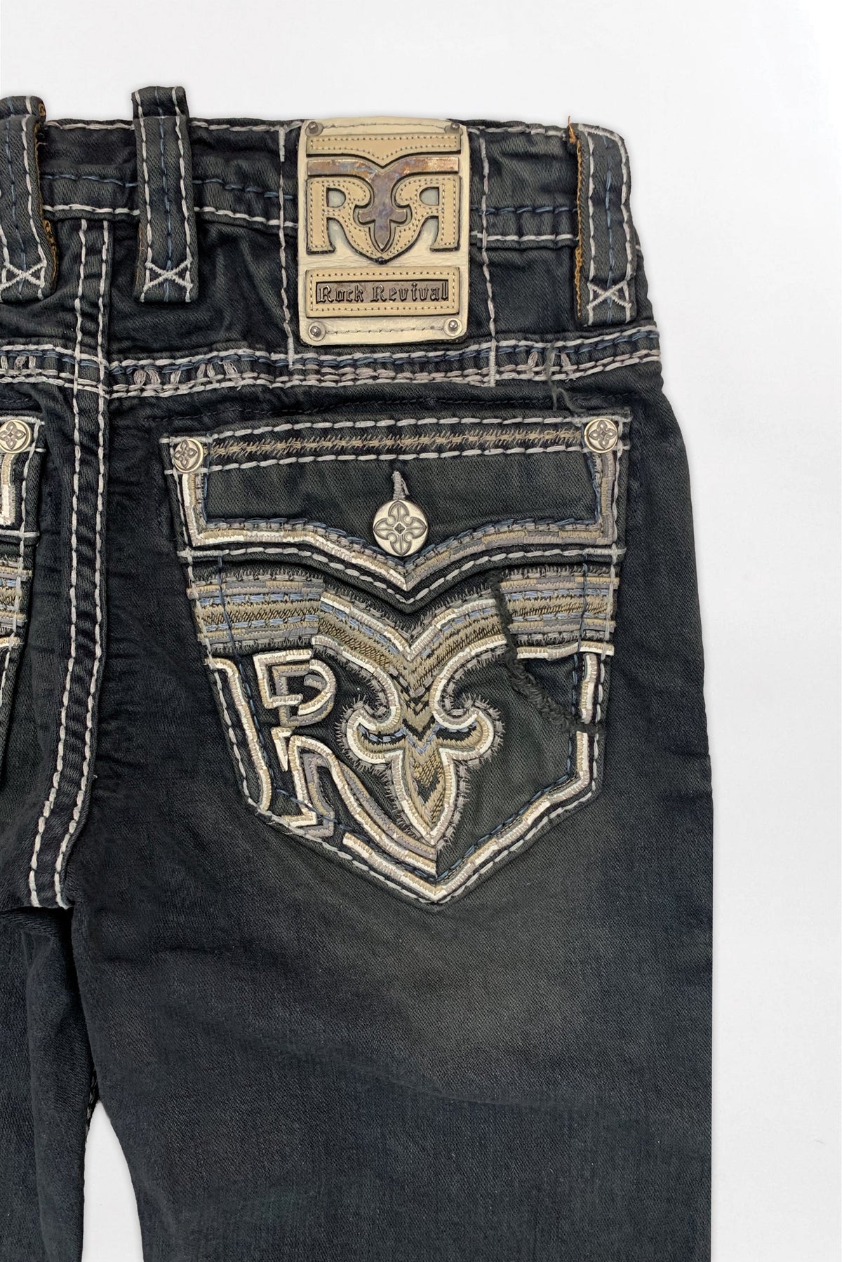 Rock Revival Joe Alt Straight Jeans – Overdyed Charcoal, back pocket