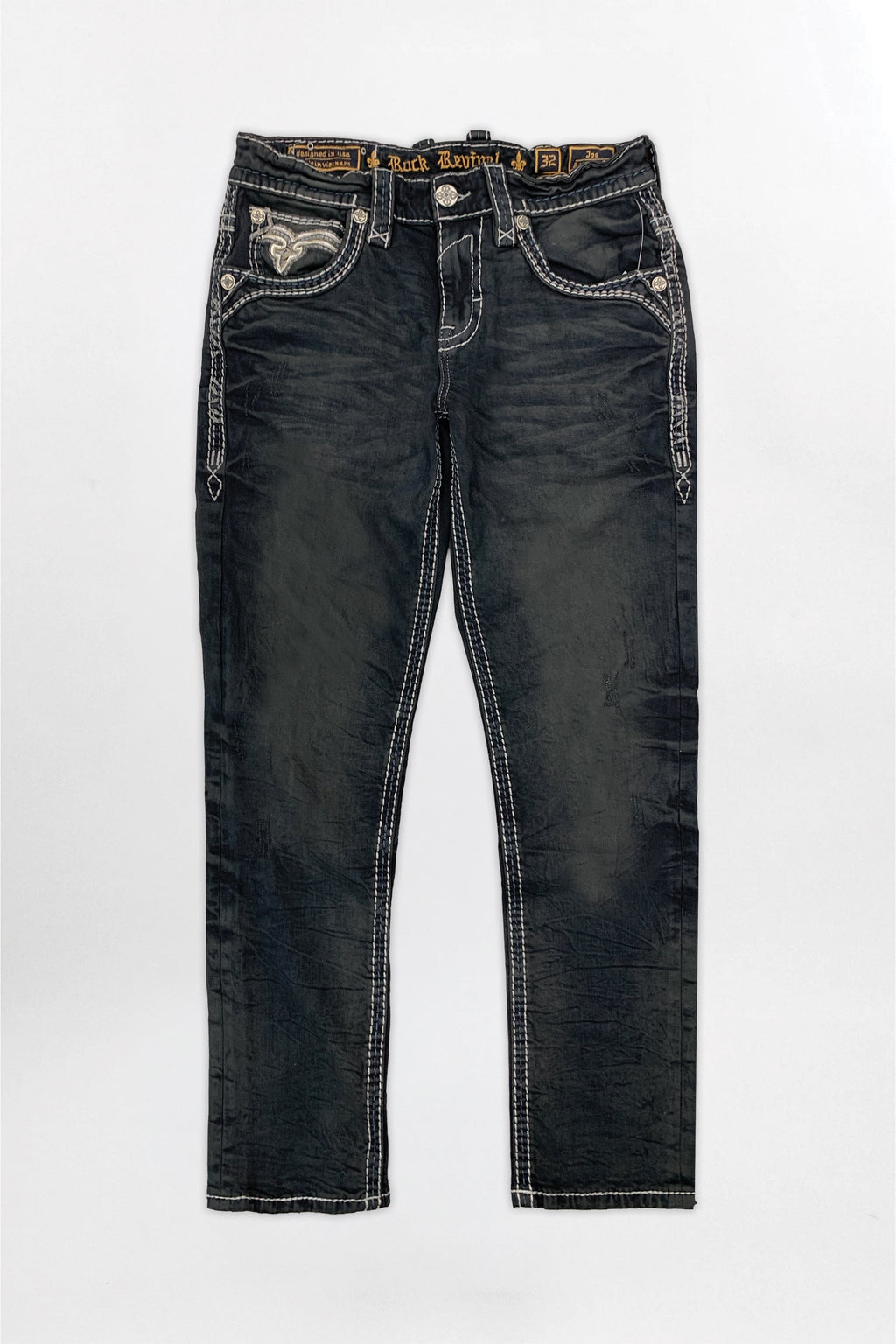 Rock Revival Joe Alt Straight Jeans – Overdyed Charcoal, flat front