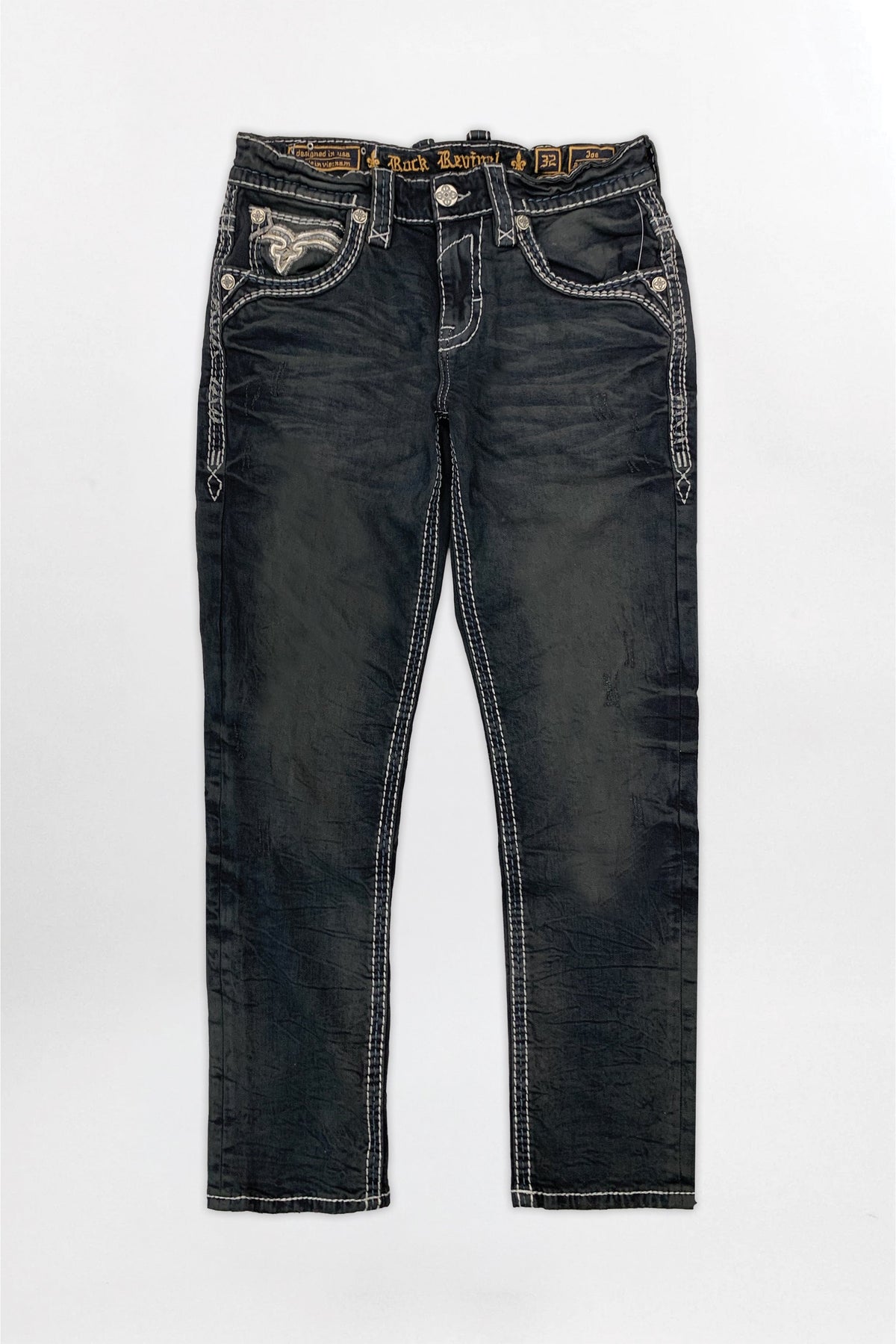 Rock Revival Joe Alt Straight Jeans – Overdyed Charcoal, flat front