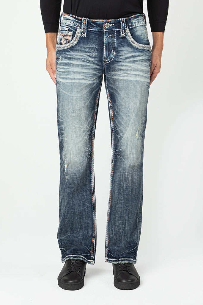 Rock Revival Zaid Bootcut Jeans – Dark Blue, front view