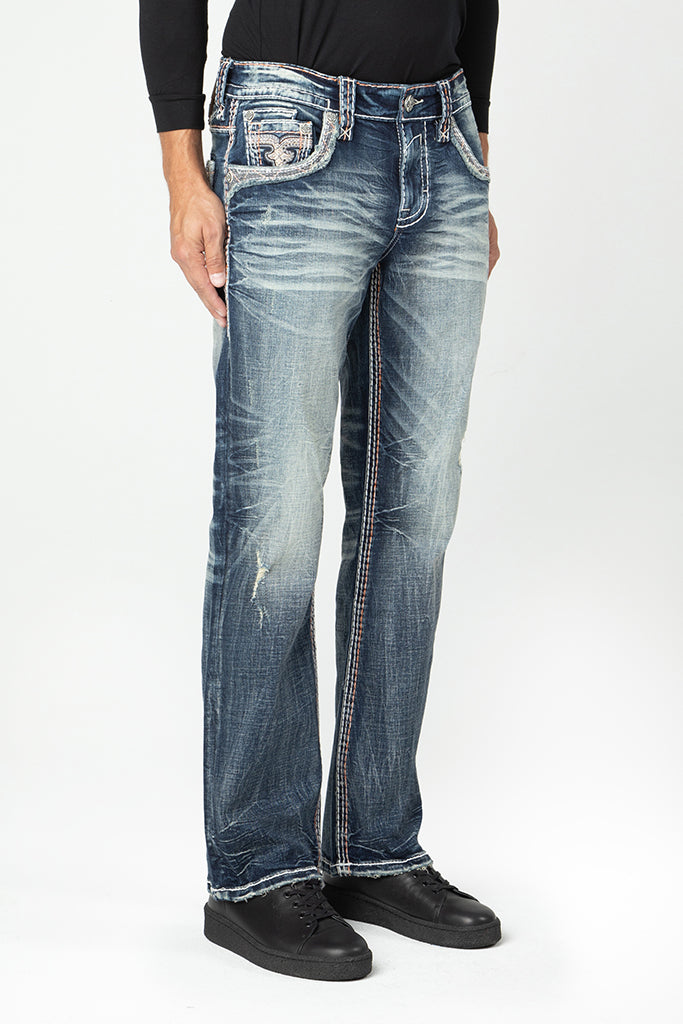 Rock Revival Zaid Bootcut Jeans – Dark Blue, side view
