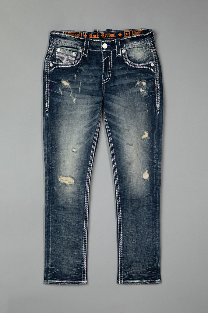Rock Revival Meyrick Alt Straight Jeans – Dark Wash, flat front view