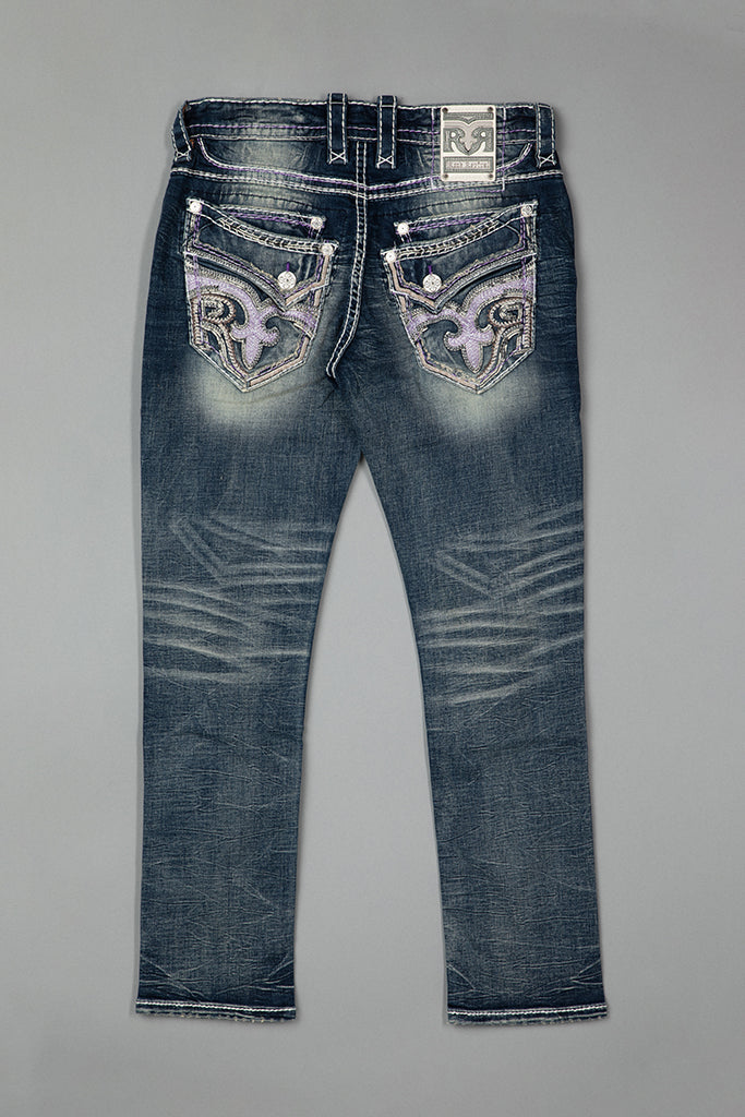 Rock Revival Meyrick Alt Straight Jeans – Dark Wash, flat back view