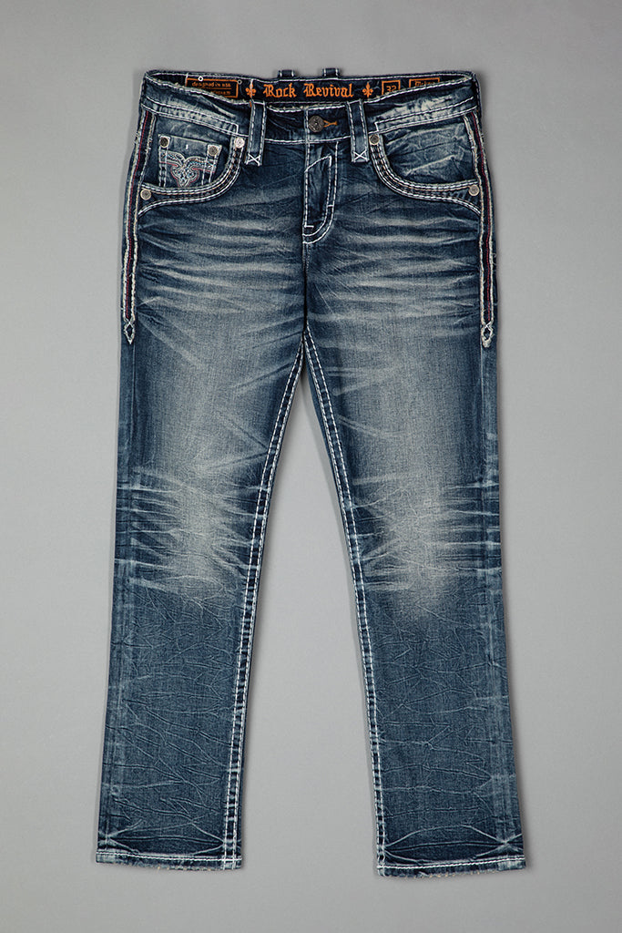 Rock Revival Mckay Straight Jeans – Medium Blue, flat front view