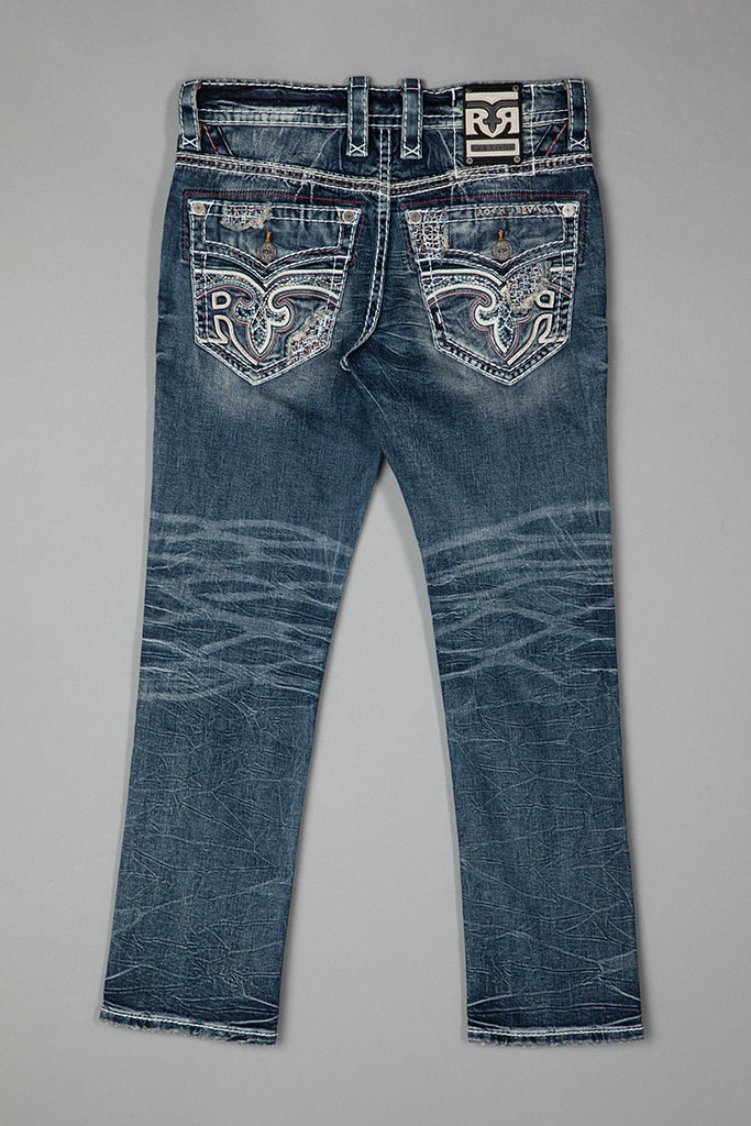 Rock Revival Mckay Straight Jeans – Medium Blue, flat back view