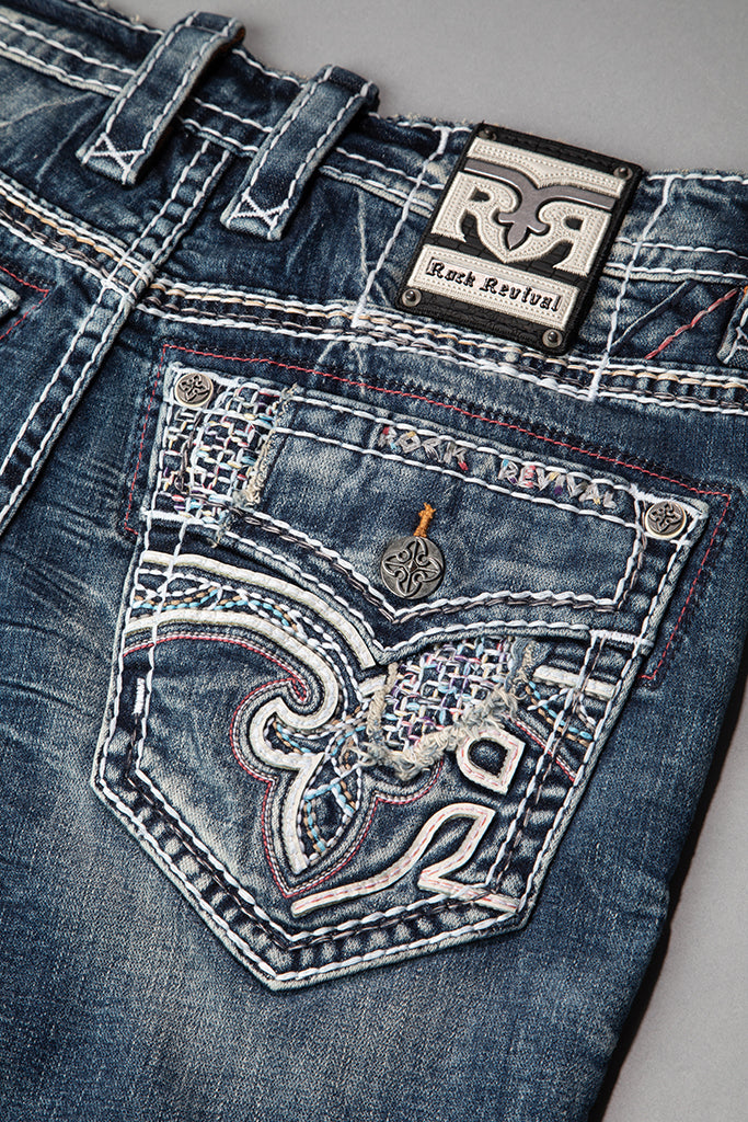 Rock Revival Mckay Straight Jeans – Medium Blue, back pocket view